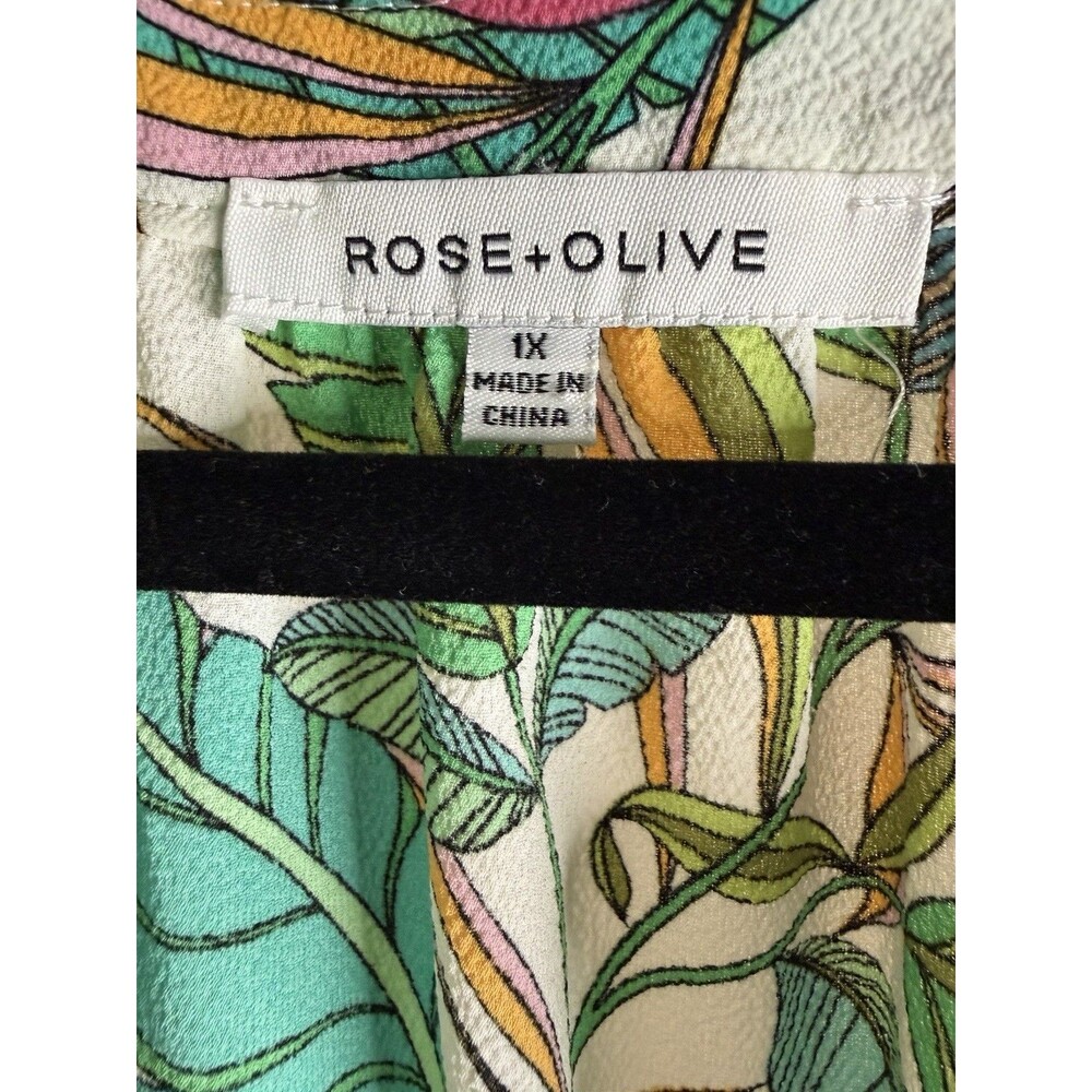Rose + Olive Blouse Women 1X Boho Pullover Peasant Tunic top Hawaiian Colorful - Picture 5 of 10